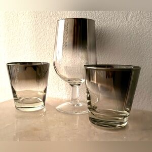 3 Silver Fade glasses. 2 Lowball glasses (6oz) & 1 footed wine/cordial glass.